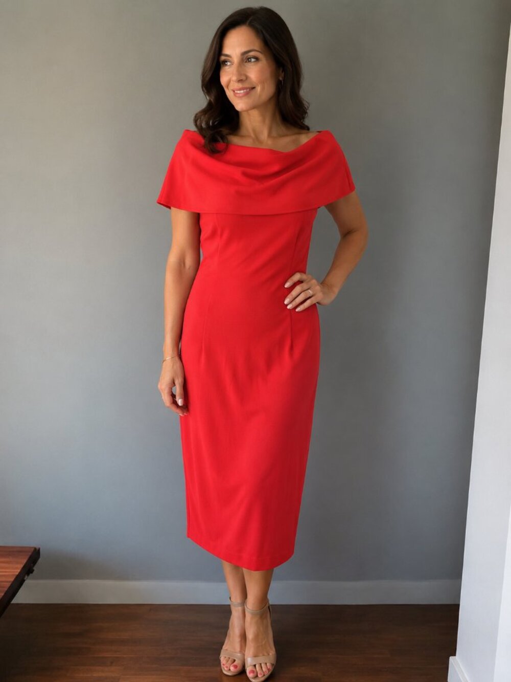 Gianni Bini NWT 8 Red Off Shoulder Foldover Draped Neck Bodycon Cocktail Dress